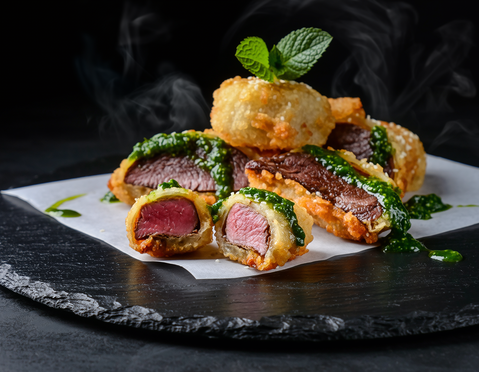 Tempurá de Picanha com Molho de Hortelã