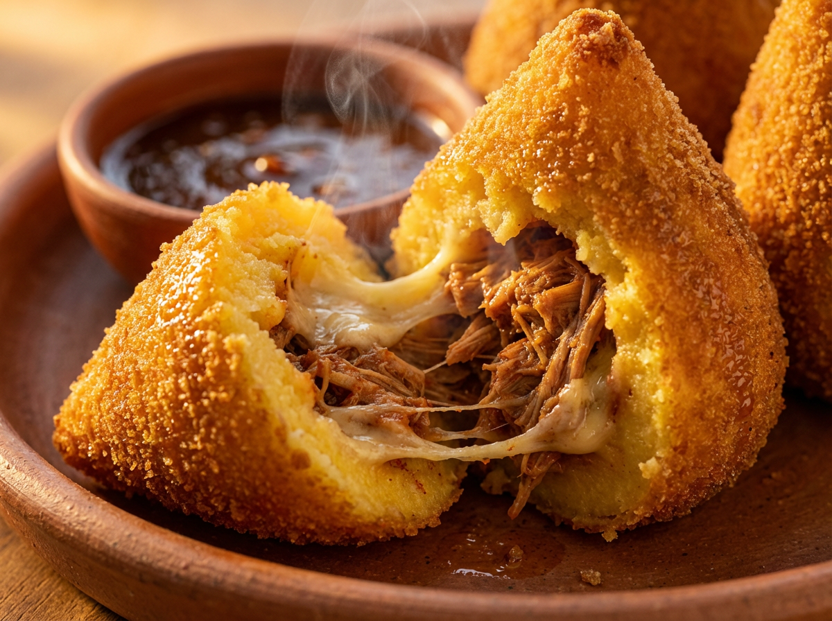 Coxinha de Polenta Vegana com Recheio de Jaca e Queijo Vegano