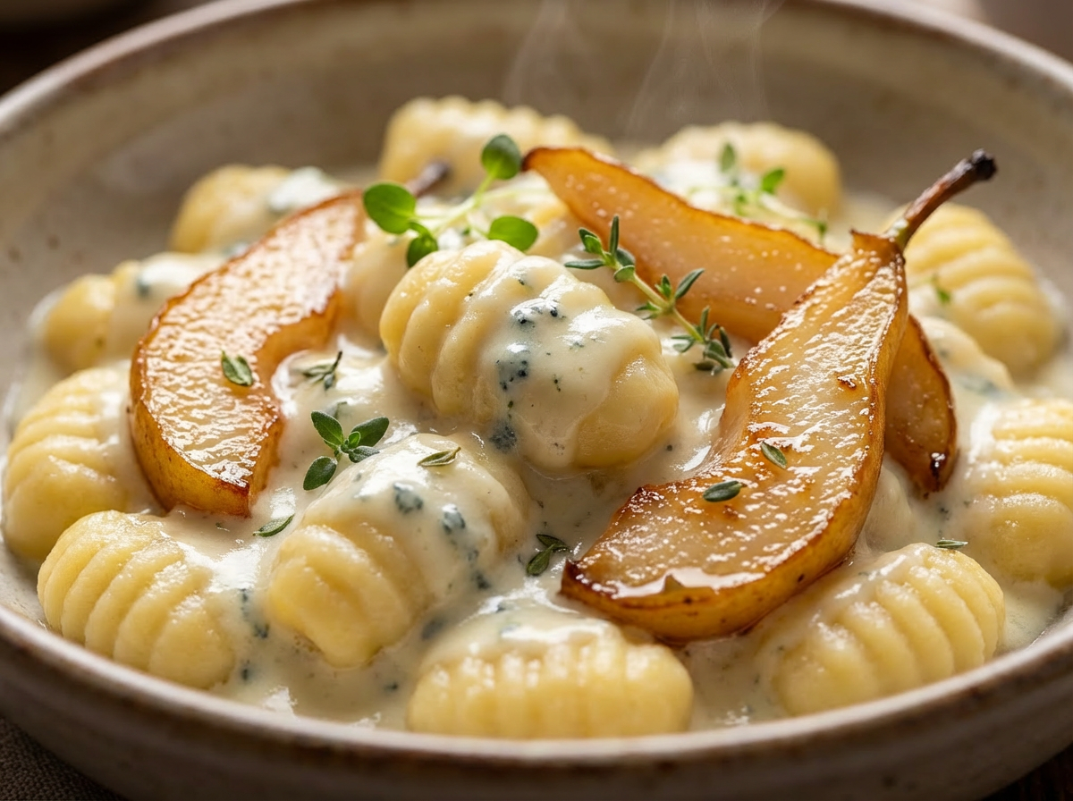 Nhoque de Mandioquinha (Batata Baroa) ao Molho de Gorgonzola e Pera