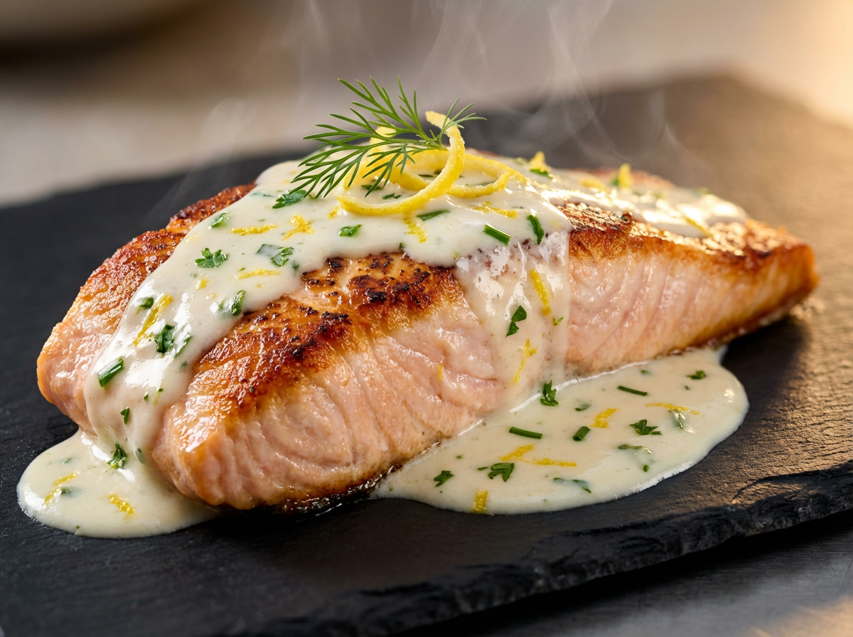 Salmão Cítrico ao Creme de Parmesão e Ervas Finas