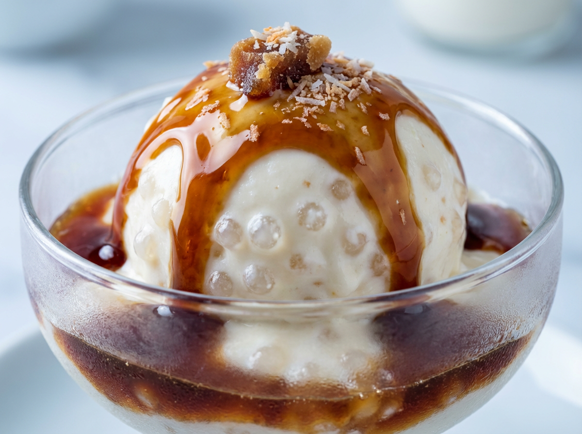 Sorvete de Tapioca com Calda de Rapadura