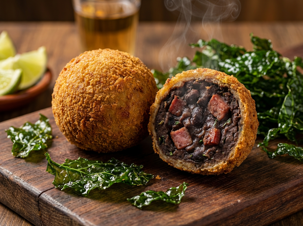 Bolinho de Feijoada com Couve Crocante