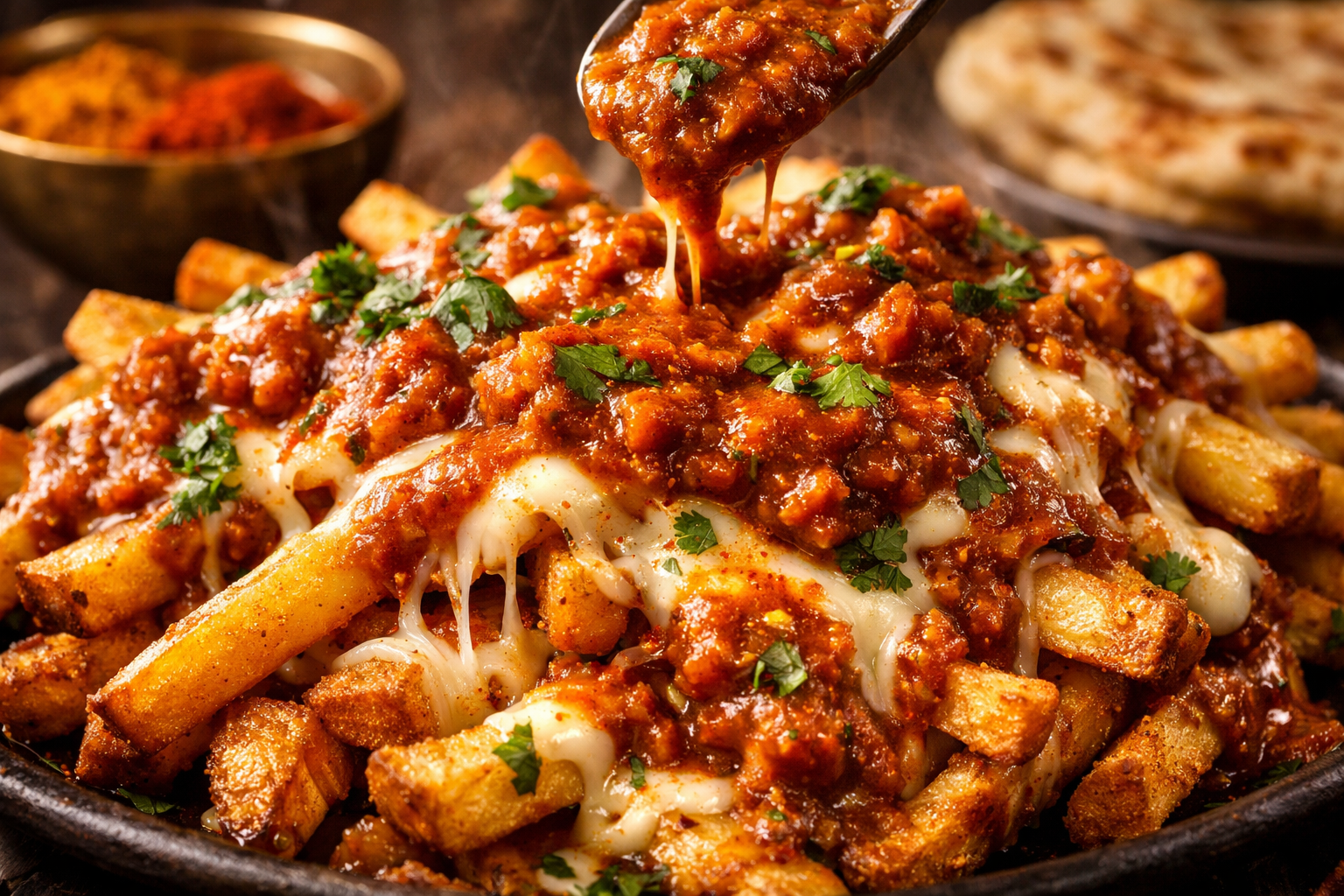 Batata Poutine com Molho Masala Indiano