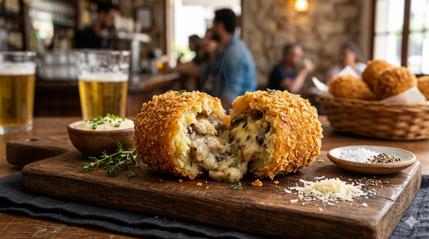 Bolinho de Batata com Cogumelos (Estilo Boteco Gourmet)